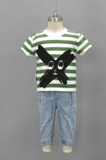 Baby Striped Short-sleeve Tee And Denim Capri Pants