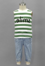 Striped Sleeveless Tank Top AndDenim Capri Pants